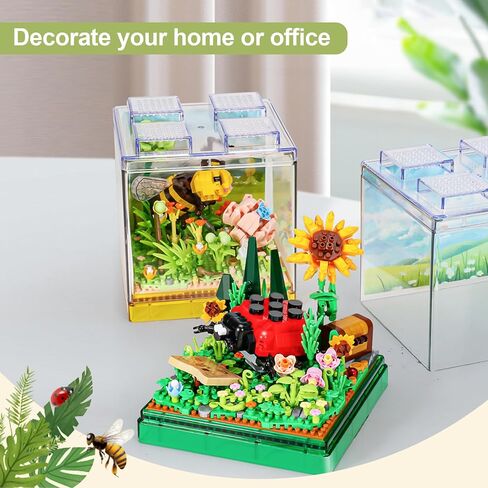 Flower & Insect Bouquets Building Toys - 801 PCS Bee Micro Building Blocks Kit with Dust Cover, Preserved Flower Home Decor Christmas New Year Birthday Great Gift for Mom/Lover/Women (Bee) in Saudi Arabia