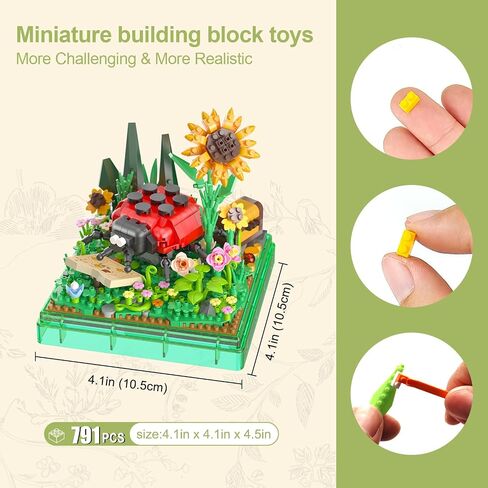 Flower & Insect Bouquets Building Toys - 801 PCS Bee Micro Building Blocks Kit with Dust Cover, Preserved Flower Home Decor Christmas New Year Birthday Great Gift for Mom/Lover/Women (Bee) in Saudi Arabia