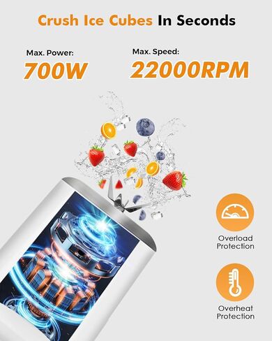 MoKo 700W Smoothie Blender, Personal Blender for Shakes and Smoothies, Retro Countertop Blender and Grinder for Kitchen with 6 Blades,BPA Free, with 2 Speeds and Pulse for Smoothies and Shakes, White in Saudi Arabia