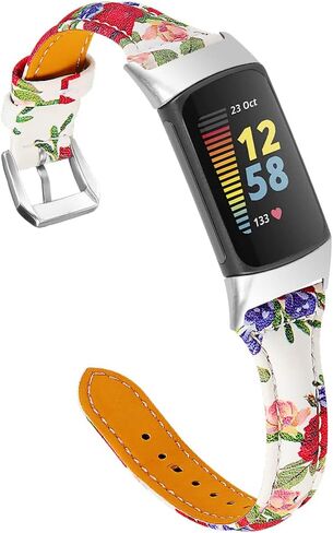 FitTurn WatchBand متوافق مع Fitbit Charge 6/Charge 5 حزام جلدي ضيق فاخر من الجلد الطبيعي بديل حزام المعصم الرياضي للرجال والنساء ملحقات الفرقة لتعقب Charge 6/Charge 5 in Kuwait