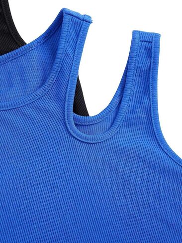 SHENHE Girl's 2 Pack Ribbed Knit Cut Out Round Neck Sleeveless Cute Crop Tank Top in Saudi Arabia