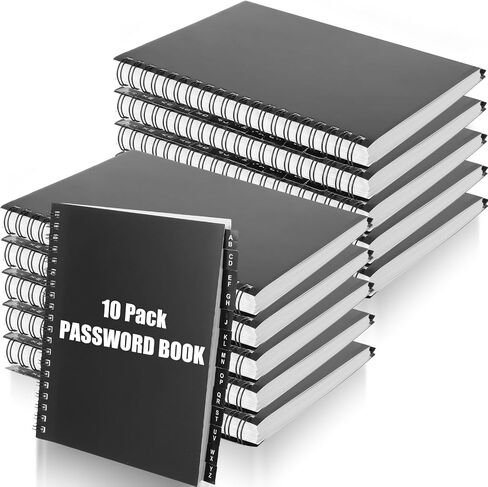 Yeaqee 10 Pieces Spiral Password Keeper Book Bulk with Alphabetical Tabs Password Notebook Internet Address and Password Organizer Logbook for Office Website Logins, Black (80 Lined Pages, 6 x 7 In) in Saudi Arabia