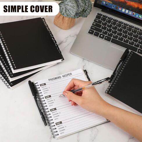 Yeaqee 10 Pieces Spiral Password Keeper Book Bulk with Alphabetical Tabs Password Notebook Internet Address and Password Organizer Logbook for Office Website Logins, Black (80 Lined Pages, 6 x 7 In) in Saudi Arabia