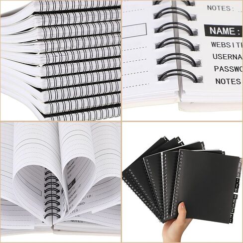 Yeaqee 10 Pieces Spiral Password Keeper Book Bulk with Alphabetical Tabs Password Notebook Internet Address and Password Organizer Logbook for Office Website Logins, Black (80 Lined Pages, 6 x 7 In) in Saudi Arabia