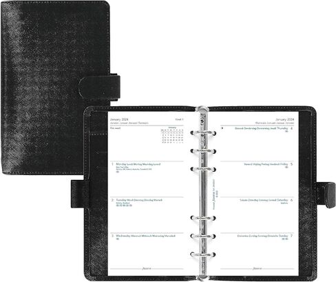 منظم Filofax Saffiano، حجم شخصي صغير، أسود - محبب متقاطع، مظهر جلدي، ست حلقات، مذكرات تقويم أسبوعية للعرض، متعدد اللغات، 2024 (C022469-24) in Saudi Arabia