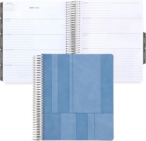 Erin Condren 7x9 Coiled Dated Focused Planner (July 2024 - June 2025) - Blue Stripe Vegan Leather Cover, Weekly Layout, Platinum Coil in Saudi Arabia
