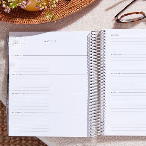 Erin Condren 7x9 Coiled Dated Focused Planner (July 2024 - June 2025) - Blue Stripe Vegan Leather Cover, Weekly Layout, Platinum Coil in Saudi Arabia