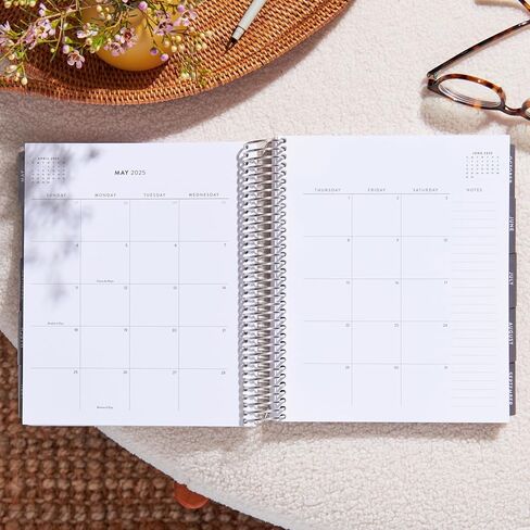 Erin Condren 7x9 Coiled Dated Focused Planner (July 2024 - June 2025) - Blue Stripe Vegan Leather Cover, Weekly Layout, Platinum Coil in Saudi Arabia