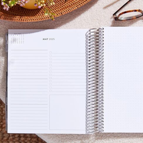 Erin Condren 7x9 Coiled Dated Focused Planner (July 2024 - June 2025) - Blue Stripe Vegan Leather Cover, Weekly Layout, Platinum Coil in Saudi Arabia
