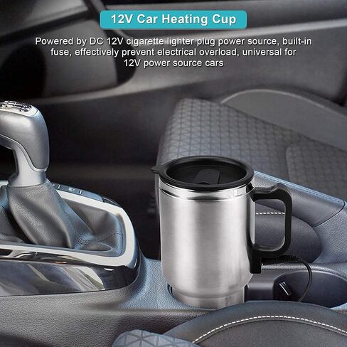 GOTOTOP Car Heating Cup 12V 450ML Electric Car Kettle Portable Stainless Steel Cigarette Lighter Heating Drinking Cup Heated Travel Mug Electric Travel Thermoses for Heating Water Coffee Milk Tea in Saudi Arabia