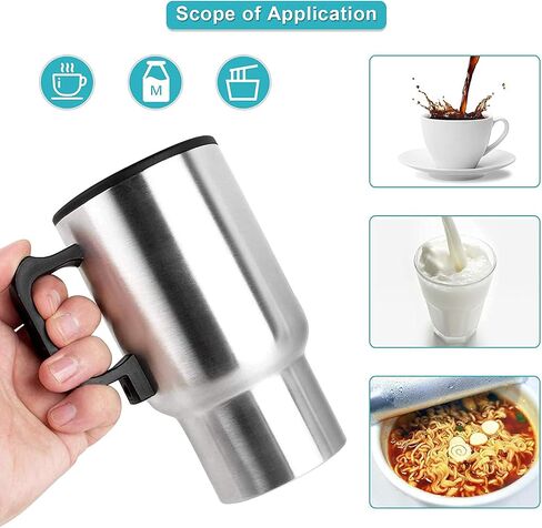 GOTOTOP Car Heating Cup 12V 450ML Electric Car Kettle Portable Stainless Steel Cigarette Lighter Heating Drinking Cup Heated Travel Mug Electric Travel Thermoses for Heating Water Coffee Milk Tea in Saudi Arabia