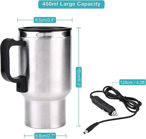 GOTOTOP Car Heating Cup 12V 450ML Electric Car Kettle Portable Stainless Steel Cigarette Lighter Heating Drinking Cup Heated Travel Mug Electric Travel Thermoses for Heating Water Coffee Milk Tea in Saudi Arabia