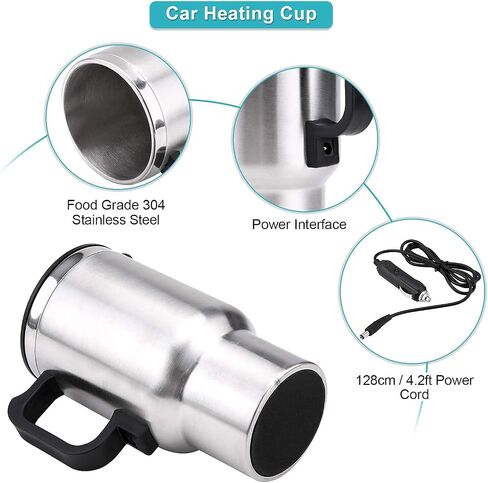 GOTOTOP Car Heating Cup 12V 450ML Electric Car Kettle Portable Stainless Steel Cigarette Lighter Heating Drinking Cup Heated Travel Mug Electric Travel Thermoses for Heating Water Coffee Milk Tea in Saudi Arabia