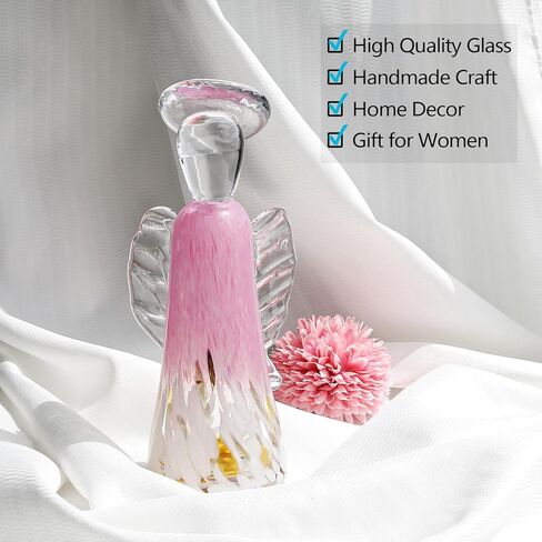 LONGWIN الوردي كريستال الجارديان الملاك التماثيل اليد الزجاج المنفوخ تمثال الملاك ثقالة الورق تحصيل التماثيل الملاك الهدايا للنساء فن الزجاج ديكور المنزل in Kuwait