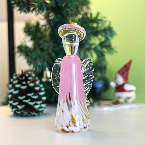 LONGWIN الوردي كريستال الجارديان الملاك التماثيل اليد الزجاج المنفوخ تمثال الملاك ثقالة الورق تحصيل التماثيل الملاك الهدايا للنساء فن الزجاج ديكور المنزل in Kuwait