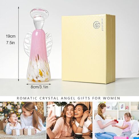 LONGWIN الوردي كريستال الجارديان الملاك التماثيل اليد الزجاج المنفوخ تمثال الملاك ثقالة الورق تحصيل التماثيل الملاك الهدايا للنساء فن الزجاج ديكور المنزل in Kuwait