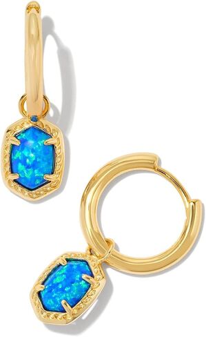 Kendra Scott, Womens, Daphne Framed Huggie Earrings, Gold Bright Blue Kyocera Opal, One Size in Saudi Arabia