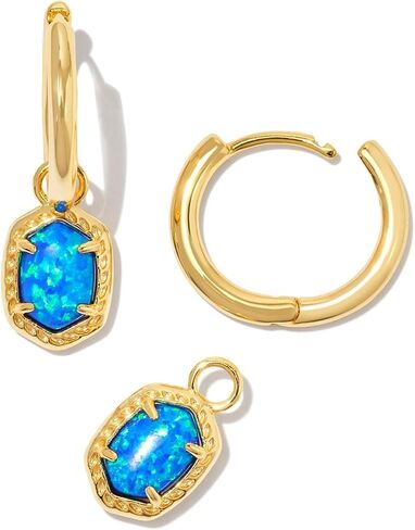 Kendra Scott, Womens, Daphne Framed Huggie Earrings, Gold Bright Blue Kyocera Opal, One Size in Saudi Arabia