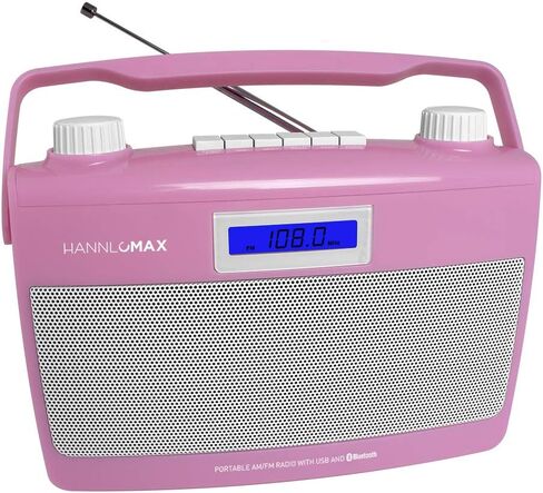 HANNLOMAX HX-500R Portable AM/FM Radio, Bluetooth, USB Port for MP3 Playback, Aux-in, AC/DC Dual Power Source. (Pink) in Saudi Arabia