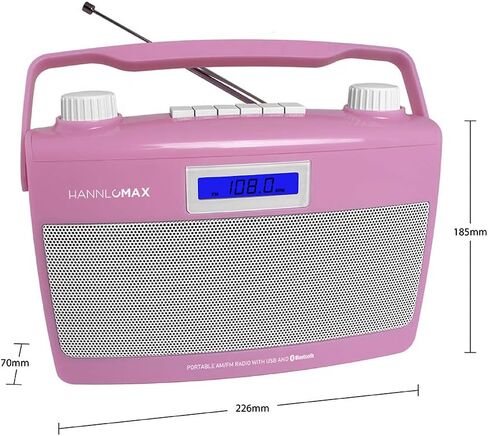 HANNLOMAX HX-500R Portable AM/FM Radio, Bluetooth, USB Port for MP3 Playback, Aux-in, AC/DC Dual Power Source. (Pink) in Saudi Arabia