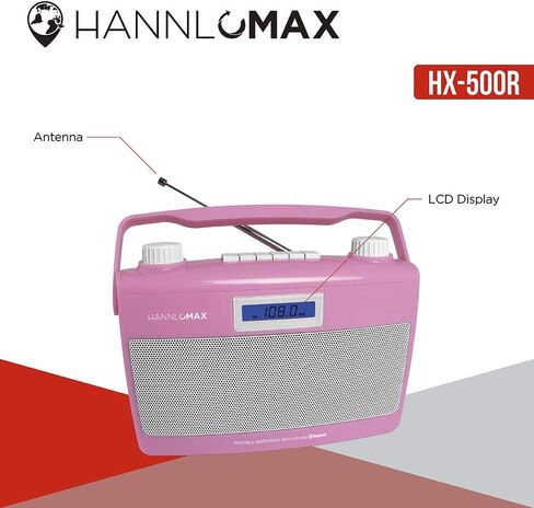 HANNLOMAX HX-500R Portable AM/FM Radio, Bluetooth, USB Port for MP3 Playback, Aux-in, AC/DC Dual Power Source. (Pink) in Saudi Arabia