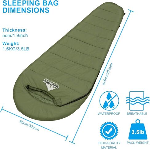 Mummy Sleeping Bag with Composite Fiber Heating Plate, Compression Sack for 3-4 Season Lightweight, Water Resistant & Warm for Camping, Hiking, Traveling and Outdoors（Power Bank NOT Included） in Kuwait