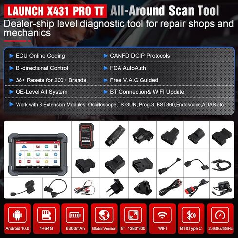 2024 LAUNCH X431 PRO TT Elite OBD2 Scanner, Bidirectional Scan Tool with New DBSCar VII Connector, Full Function, CANFD DoIP, ECU Online Coding, 38+ Reset,K-ey IMMO, FCA AutoAuth,VAG Guide,Free Update in Saudi Arabia