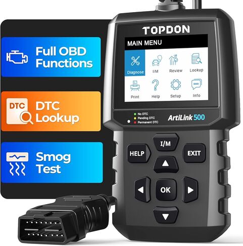 الماسح الضوئي OBD2 TOPDON AL500، قارئ الأكواد، يمكن لضوء محرك فحص السيارة أداة تشخيصية مع 10 وظائف OBD2، إيقاف تشغيل MIL، اختبار مستشعر O2، الوضع 6، اختبار EVAP، قابل للتحديث، بحث DTC in Kuwait