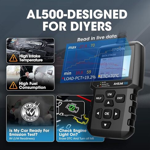 الماسح الضوئي OBD2 TOPDON AL500، قارئ الأكواد، يمكن لضوء محرك فحص السيارة أداة تشخيصية مع 10 وظائف OBD2، إيقاف تشغيل MIL، اختبار مستشعر O2، الوضع 6، اختبار EVAP، قابل للتحديث، بحث DTC in Kuwait