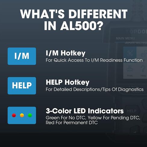 الماسح الضوئي OBD2 TOPDON AL500، قارئ الأكواد، يمكن لضوء محرك فحص السيارة أداة تشخيصية مع 10 وظائف OBD2، إيقاف تشغيل MIL، اختبار مستشعر O2، الوضع 6، اختبار EVAP، قابل للتحديث، بحث DTC in Kuwait