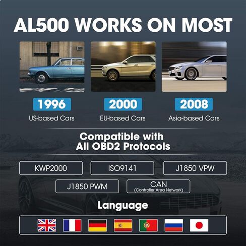 الماسح الضوئي OBD2 TOPDON AL500، قارئ الأكواد، يمكن لضوء محرك فحص السيارة أداة تشخيصية مع 10 وظائف OBD2، إيقاف تشغيل MIL، اختبار مستشعر O2، الوضع 6، اختبار EVAP، قابل للتحديث، بحث DTC in Kuwait