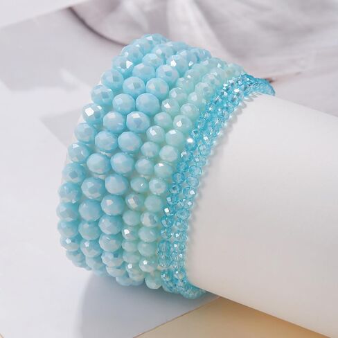 COLORFUL BLING Bohemian Stackable Bead Bracelets Set for Women Layered Multicolor Stretch Beaded Stacking Strand Wrap Bracelets Shiny Crystal Statement Jewelry-light blue in Saudi Arabia