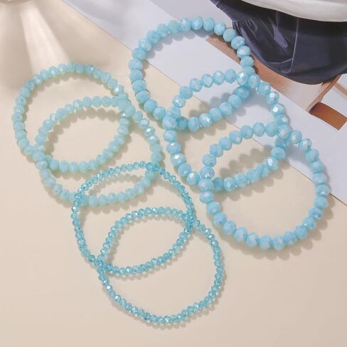 COLORFUL BLING Bohemian Stackable Bead Bracelets Set for Women Layered Multicolor Stretch Beaded Stacking Strand Wrap Bracelets Shiny Crystal Statement Jewelry-light blue in Saudi Arabia