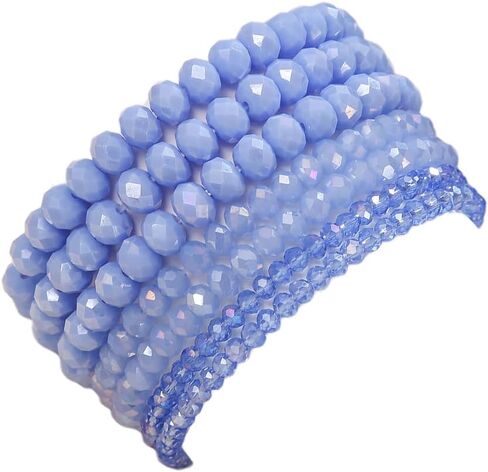 COLORFUL BLING Bohemian Stackable Bead Bracelets Set for Women Layered Multicolor Stretch Beaded Stacking Strand Wrap Bracelets Shiny Crystal Statement Jewelry-light blue in Saudi Arabia