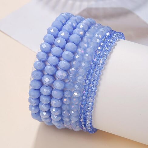 COLORFUL BLING Bohemian Stackable Bead Bracelets Set for Women Layered Multicolor Stretch Beaded Stacking Strand Wrap Bracelets Shiny Crystal Statement Jewelry-light blue in Saudi Arabia