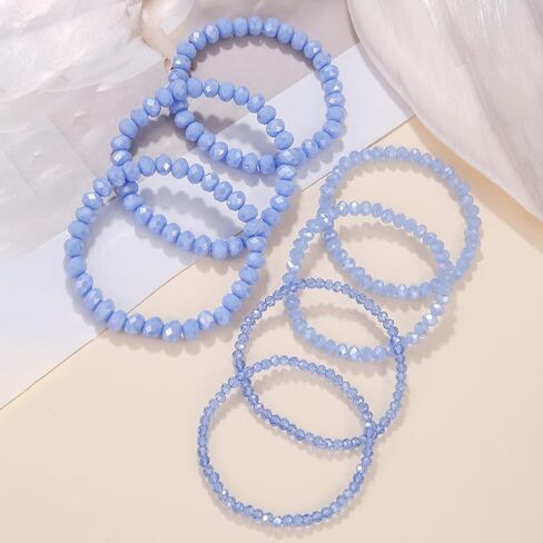 COLORFUL BLING Bohemian Stackable Bead Bracelets Set for Women Layered Multicolor Stretch Beaded Stacking Strand Wrap Bracelets Shiny Crystal Statement Jewelry-light blue in Saudi Arabia