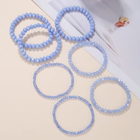 COLORFUL BLING Bohemian Stackable Bead Bracelets Set for Women Layered Multicolor Stretch Beaded Stacking Strand Wrap Bracelets Shiny Crystal Statement Jewelry-light blue in Saudi Arabia