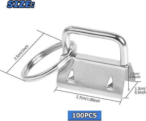 Dveda 100 Pcs 1 Inch Key Fob Hardware, Metal Keychain Wristlet with Keyrings, Wristlet Keychains for Women Men for Bags, Belt, Wallet, Ribbon and Other Hand Craft (Silver) in Saudi Arabia