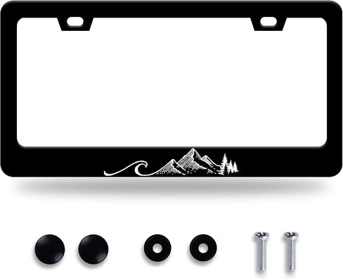 Waves License Plate Frame Ocean Wave Mountains License Plate Stainless Steel Rust-Proof Auto Parts Funny License Plate Cover Decorative with Screws Size 12.3" x 6.3" for Women Men Youth Gifts in Saudi Arabia