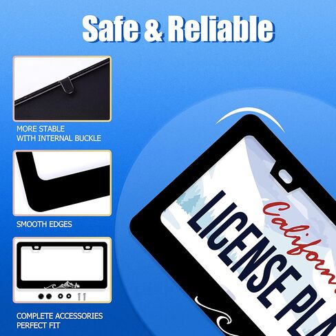 Waves License Plate Frame Ocean Wave Mountains License Plate Stainless Steel Rust-Proof Auto Parts Funny License Plate Cover Decorative with Screws Size 12.3" x 6.3" for Women Men Youth Gifts in Saudi Arabia