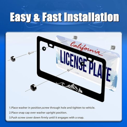 Waves License Plate Frame Ocean Wave Mountains License Plate Stainless Steel Rust-Proof Auto Parts Funny License Plate Cover Decorative with Screws Size 12.3" x 6.3" for Women Men Youth Gifts in Saudi Arabia