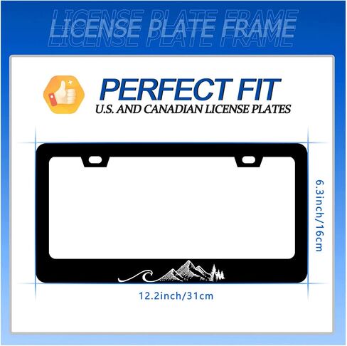 Waves License Plate Frame Ocean Wave Mountains License Plate Stainless Steel Rust-Proof Auto Parts Funny License Plate Cover Decorative with Screws Size 12.3" x 6.3" for Women Men Youth Gifts in Saudi Arabia