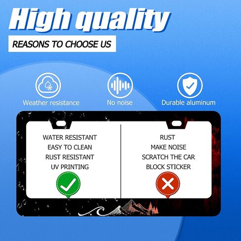 Waves License Plate Frame Ocean Wave Mountains License Plate Stainless Steel Rust-Proof Auto Parts Funny License Plate Cover Decorative with Screws Size 12.3" x 6.3" for Women Men Youth Gifts in Saudi Arabia