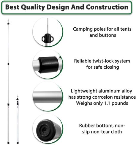 مجموعة GEERTOP مكونة من 2 عمود تصغير قابل للتعديل، أعمدة قماش القنب، قضبان الألومنيوم، أعمدة المظلة المحمولة للتخييم والتنزه وحقيبة الظهر in Kuwait