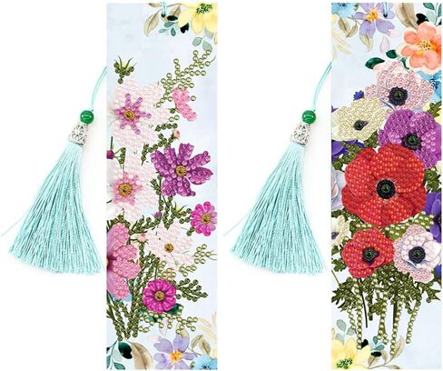 pigpigboss Colorful Flower Bookmark Diamond Painting Kit 2 Pieces Diamond Painting Arts Flower Bookmark Diamond Painting Set for Adult Book Decor Bookmark Diamond Dot (21 X 6 CM) in Saudi Arabia