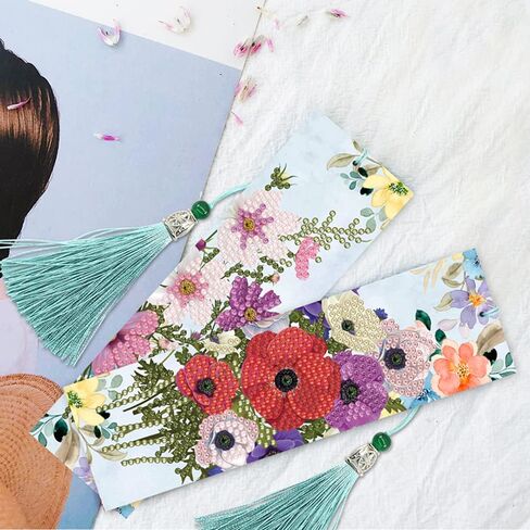 pigpigboss Colorful Flower Bookmark Diamond Painting Kit 2 Pieces Diamond Painting Arts Flower Bookmark Diamond Painting Set for Adult Book Decor Bookmark Diamond Dot (21 X 6 CM) in Saudi Arabia