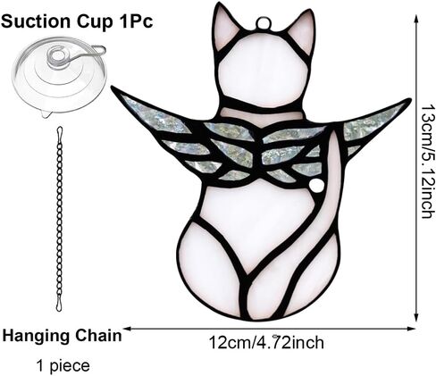 sycooven الملاك القط هدية تذكارية الزجاج الملون، أجنحة الملاك القط نافذة الزجاج الملون شنقا، هدايا تعاطف القط لمحبي القطط، فقدان هدية تعاطف القط، الحيوانات الأليفة الهدايا التذكارية هدية القط للنساء in Kuwait