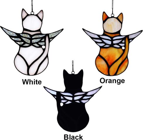 sycooven الملاك القط هدية تذكارية الزجاج الملون، أجنحة الملاك القط نافذة الزجاج الملون شنقا، هدايا تعاطف القط لمحبي القطط، فقدان هدية تعاطف القط، الحيوانات الأليفة الهدايا التذكارية هدية القط للنساء in Kuwait