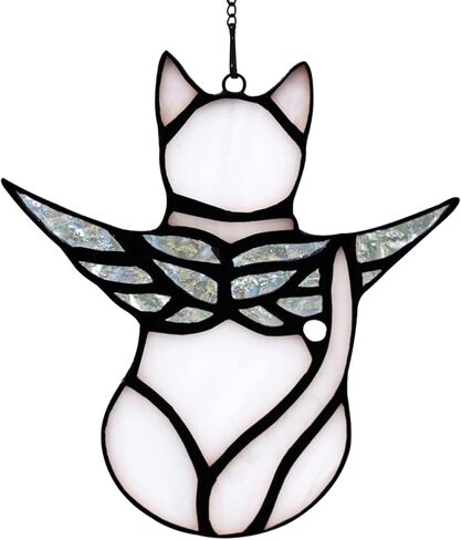 sycooven الملاك القط هدية تذكارية الزجاج الملون، أجنحة الملاك القط نافذة الزجاج الملون شنقا، هدايا تعاطف القط لمحبي القطط، فقدان هدية تعاطف القط، الحيوانات الأليفة الهدايا التذكارية هدية القط للنساء in Kuwait