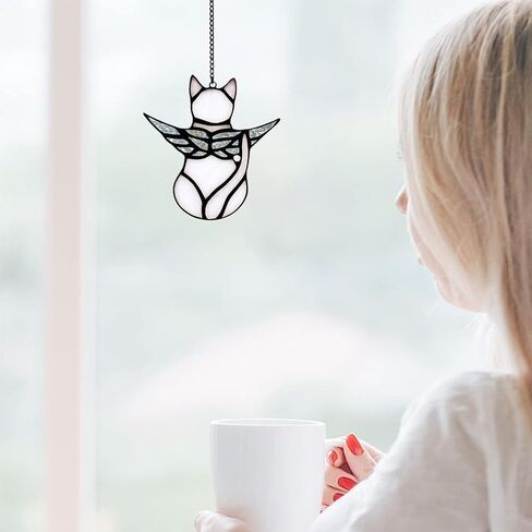 sycooven الملاك القط هدية تذكارية الزجاج الملون، أجنحة الملاك القط نافذة الزجاج الملون شنقا، هدايا تعاطف القط لمحبي القطط، فقدان هدية تعاطف القط، الحيوانات الأليفة الهدايا التذكارية هدية القط للنساء in Kuwait